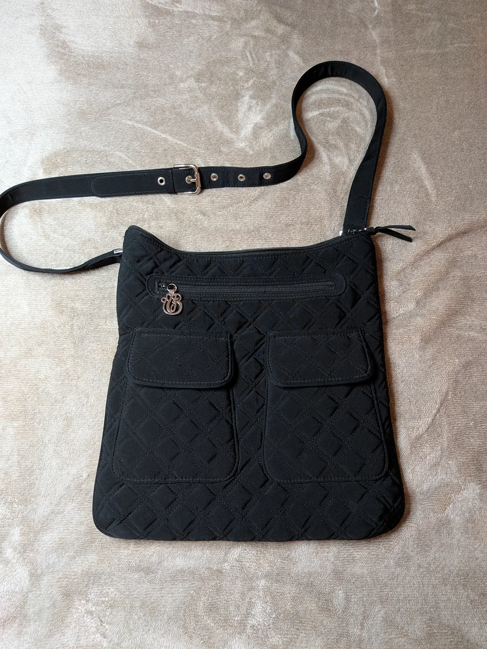 Vera Bradley Black Quilted Crossbody Bag Adjustable Strap Multi Pocket
